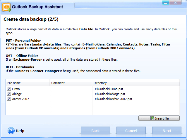 Outlook Backup Assistant 7, Backup Email Software Screenshot