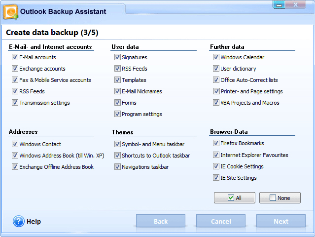 Outlook Backup Assistant 7, Security Software Screenshot