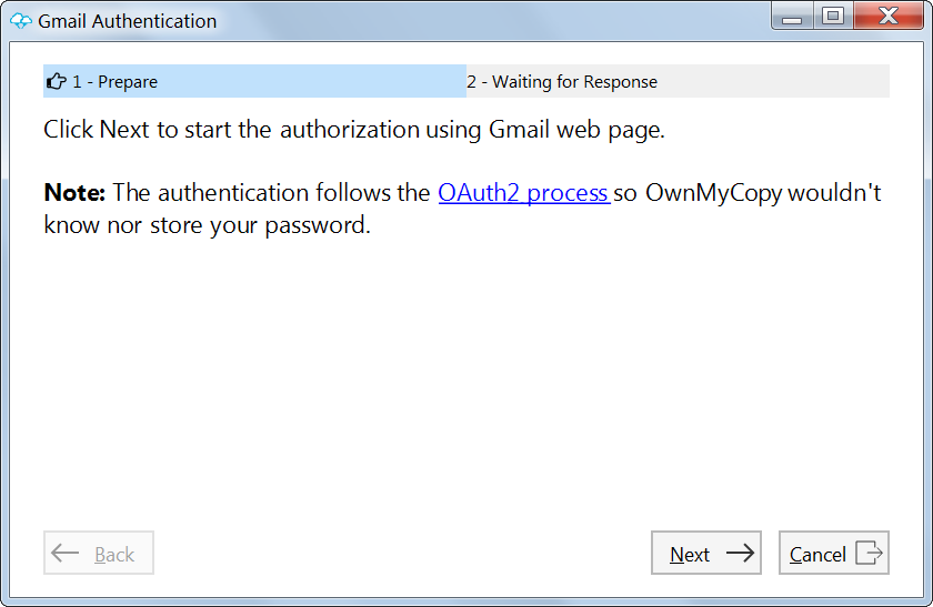 Backup Email Software, OwnMyCopy Gmail Backup Screenshot