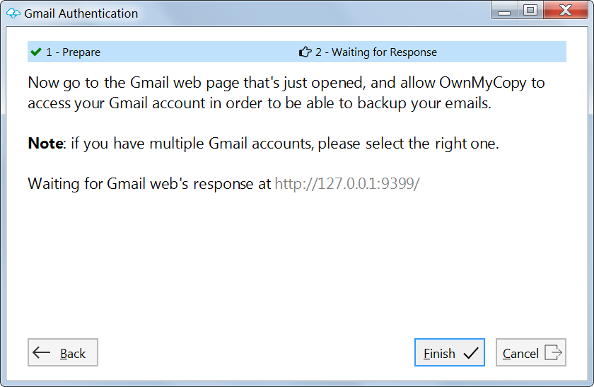 Security Software, OwnMyCopy Gmail Backup Screenshot
