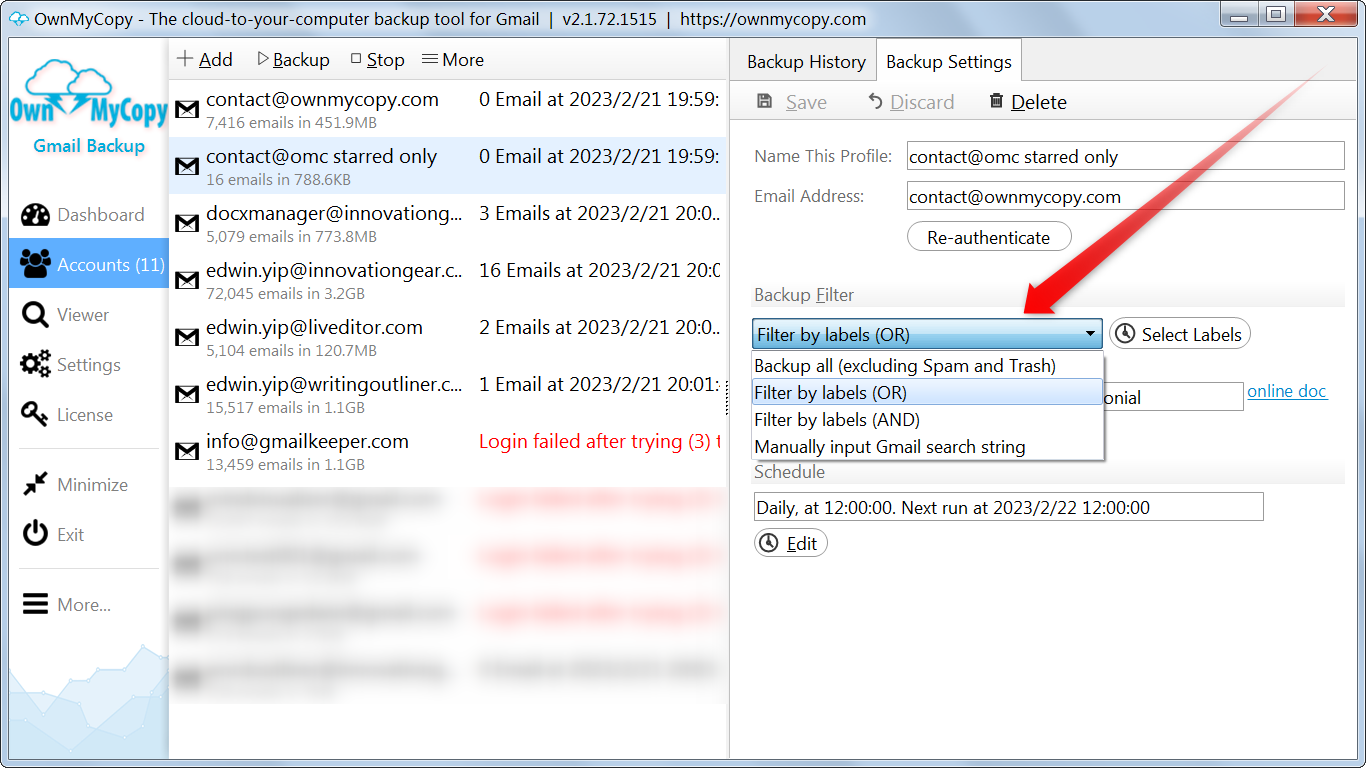 OwnMyCopy Gmail Backup Screenshot