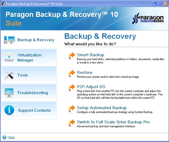 Paragon Backup & Recovery 10 Suite Screenshot
