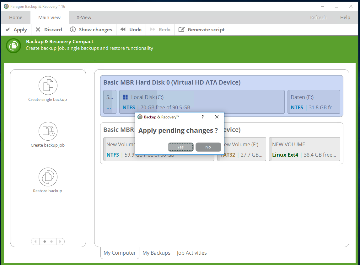Access Restriction Software, Paragon Backup & Recovery Screenshot