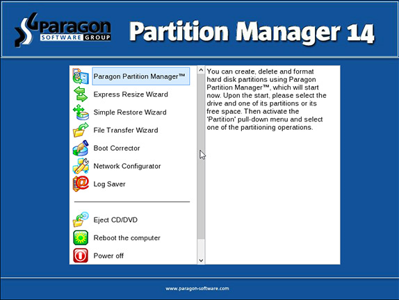 Paragon Partition Manager Home, Software Utilities Screenshot