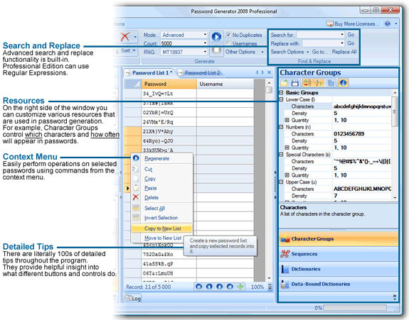 Password Generator 2009 Professional, Password Manager Software Screenshot