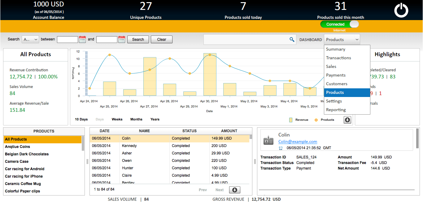 PayPal Analytics and Reporting Software, PaySketch Screenshot