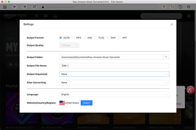Pazu Amazon Music Converter for Mac & Windows, Audio Conversion Software Screenshot