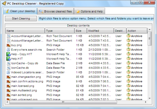 PC Desktop Cleaner Screenshot