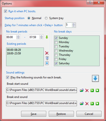 PC WorkBreak, Productivity Software Screenshot
