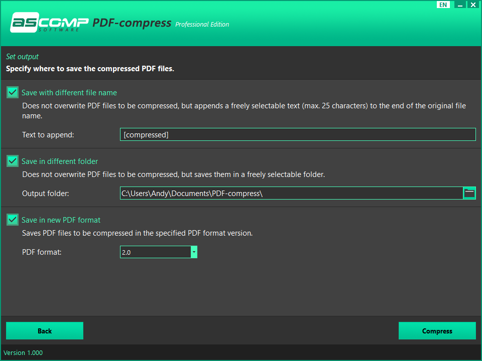 PDF-compress, PDF Utilities Software Screenshot