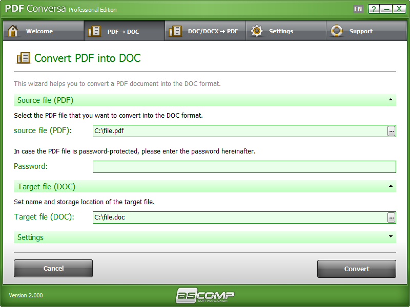 PDF Conversion Software Screenshot