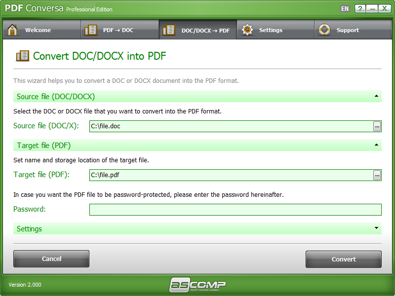 PDF Conversa, PDF Conversion Software Screenshot