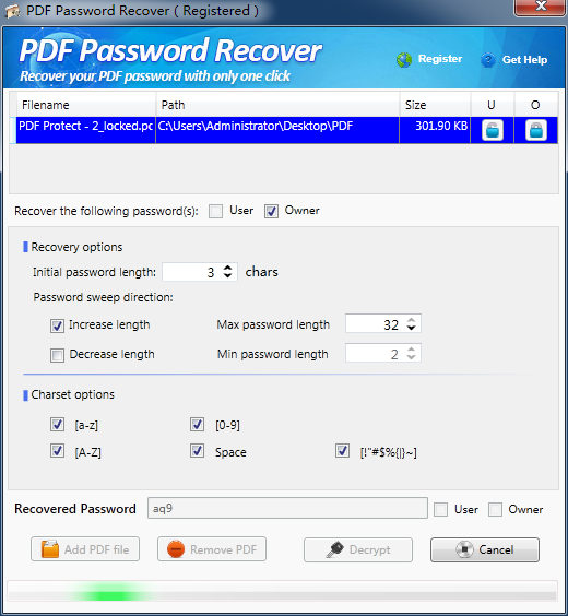 recover pdf password serial