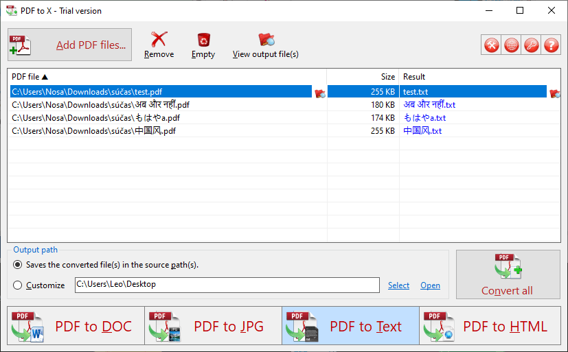 PDF to X, PDF Conversion Software Screenshot
