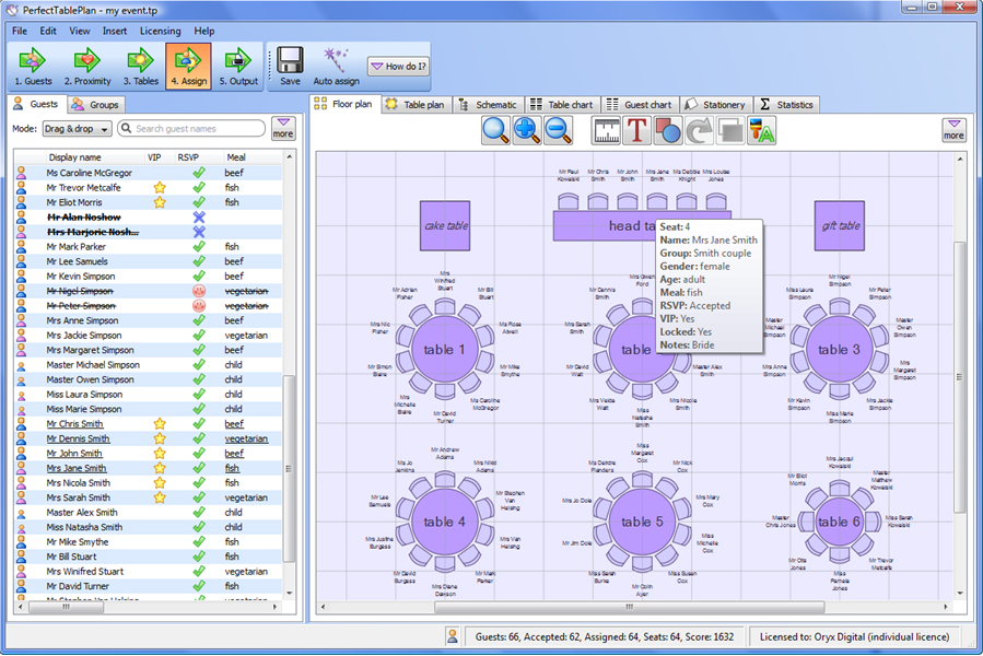 PerfectTablePlan Home Edition, Organization Software Screenshot