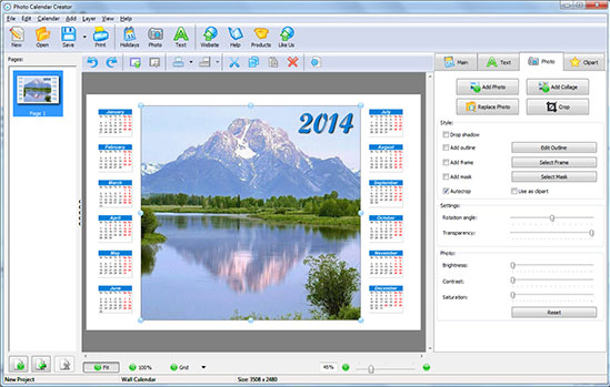 Photo Calendar Creator PRO, Design, Photo & Graphics Software Screenshot