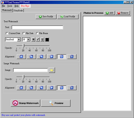 PhotoX Batch Watermark Creator Software Screenshot