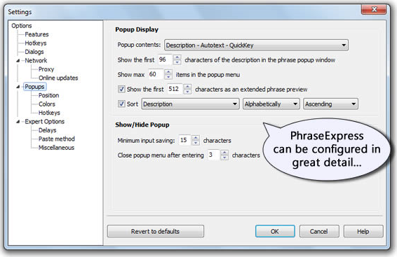 PhraseExpress v7 Easy, Productivity Software Screenshot