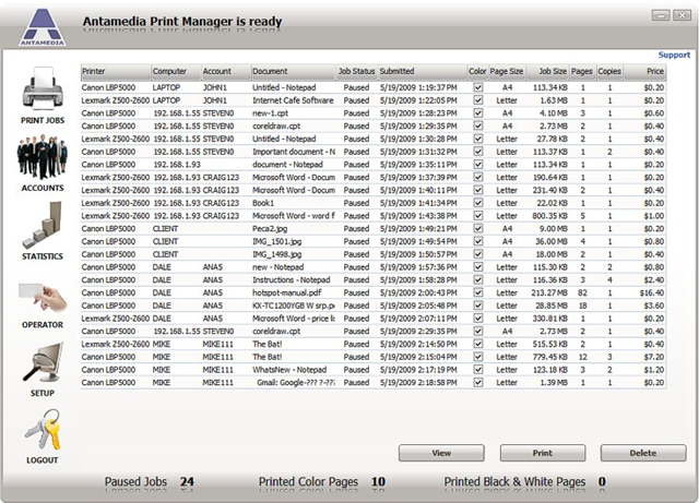 Print Manager, Document Management Software Screenshot