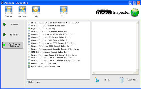 Privacy Inspector, Privacy Software Screenshot