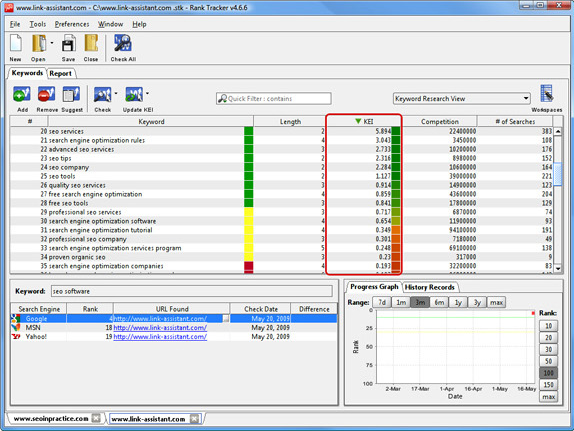 Rank Tracker Professional, SEO / Keyword Software Screenshot