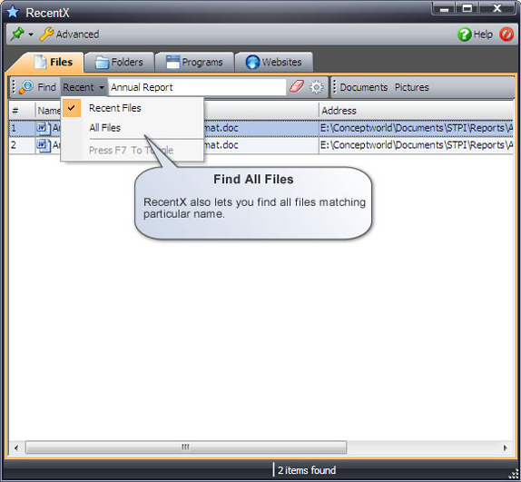 Folder Software, RecentX Launcher Screenshot