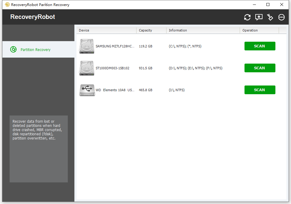 RecoveryRobot Partition Recovery Screenshot