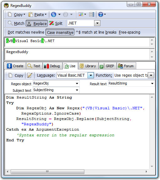 Development Tools Software, RegexBuddy Screenshot