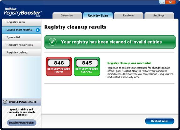 RegistryBooster 2010, Registry Cleaner Software Screenshot