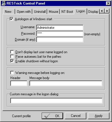 RESTrick Control Panel, Registry Cleaner Software Screenshot