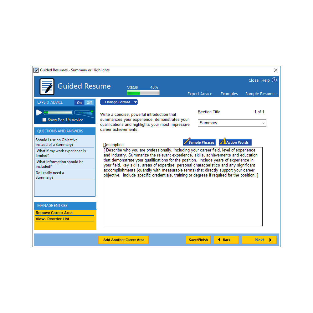 ResumeMaker Professional Deluxe, Business Management Software Screenshot