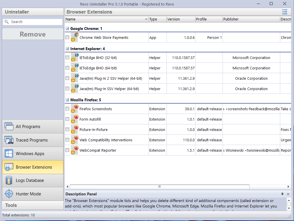 Software Utilities, Uninstallation Software Screenshot