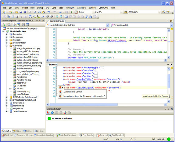RGreatEx 1.1 - .NET Localization Tool for Visual Studio Screenshot