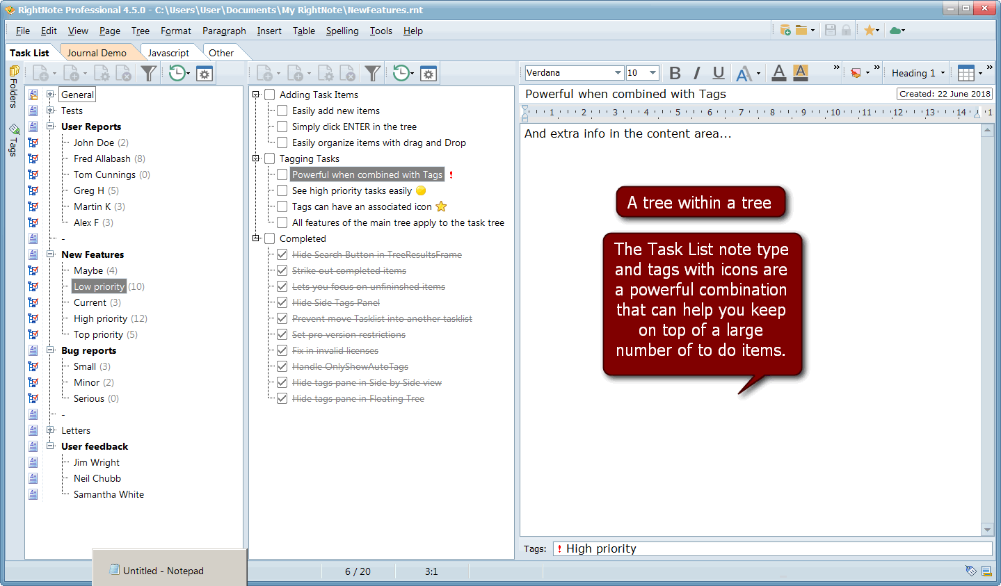 RightNote, Productivity Software Screenshot