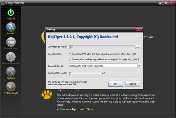 RipTiger Full, Online Video Software Screenshot