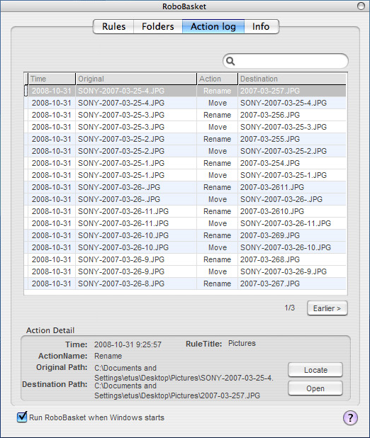RoboBasket, File Management Software Screenshot