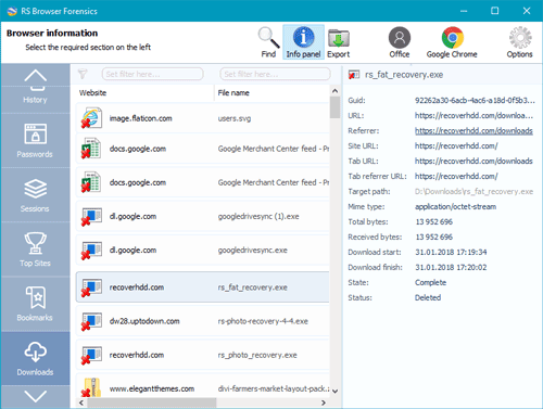 Internet Security Software, RS Browser Forensics Screenshot