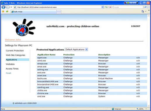 Safe4Kidz, Access Restriction Software Screenshot