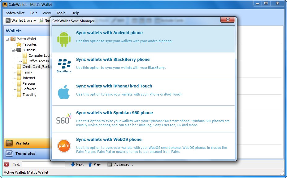 SafeWallet, Security Software Screenshot