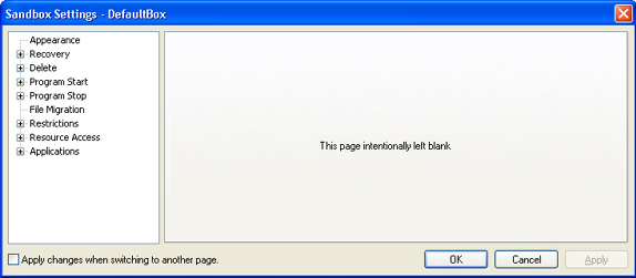 Sandboxie Personal, Security Software Screenshot