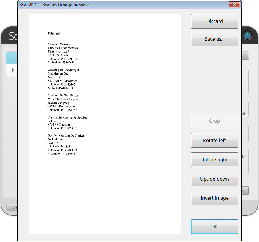 PDF Utilities Software, Scan2PDF Screenshot