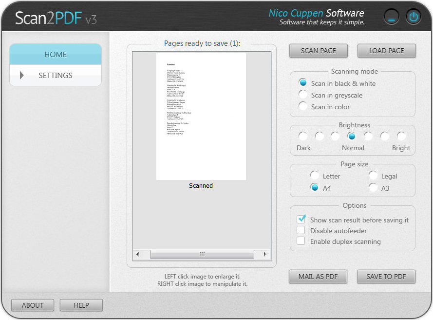 Business & Finance Software, Scan2PDF Screenshot