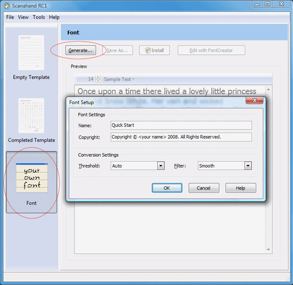 Fonts and Font Tools Software, Scanahand Standard Edition Screenshot