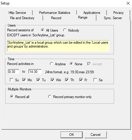 Activity Monitoring Software, Screen Anytime Server Edition Screenshot