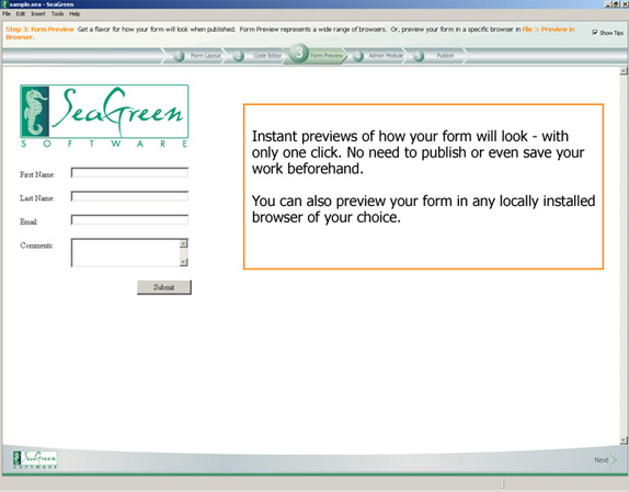 SeaGreen, HTML Form Software Screenshot