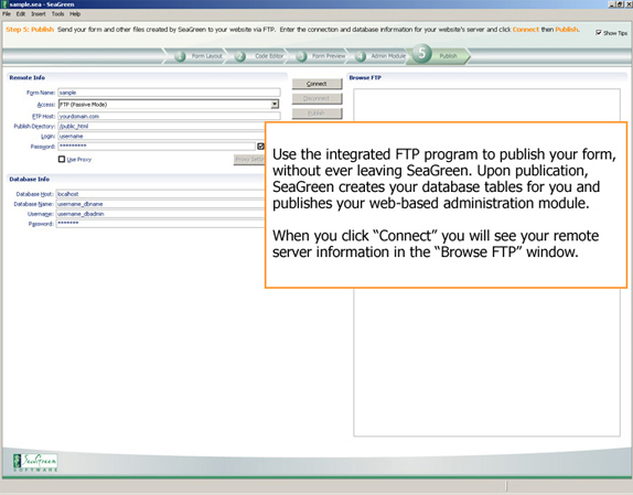 HTML Form Software, SeaGreen Screenshot