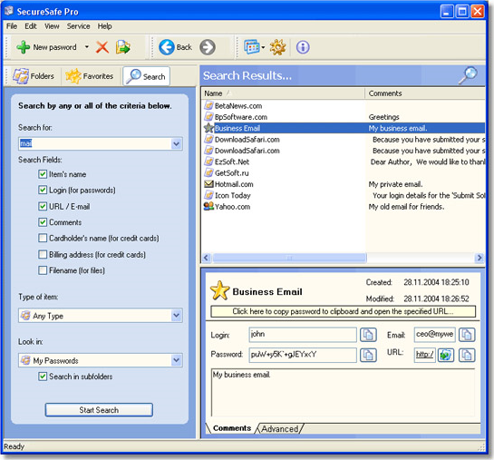 Password Manager Software, SecureSafe Pro Screenshot