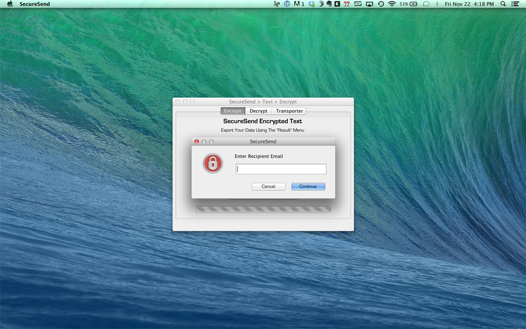 Encryption Software, SecureSend Screenshot