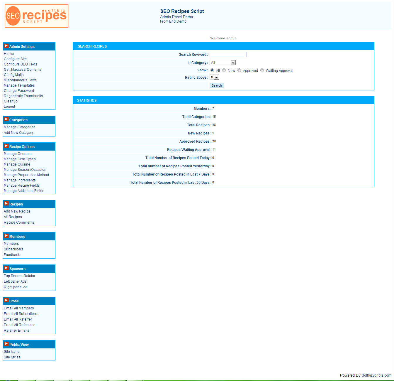 SEO-Recipes Script, Website Builder Software Screenshot