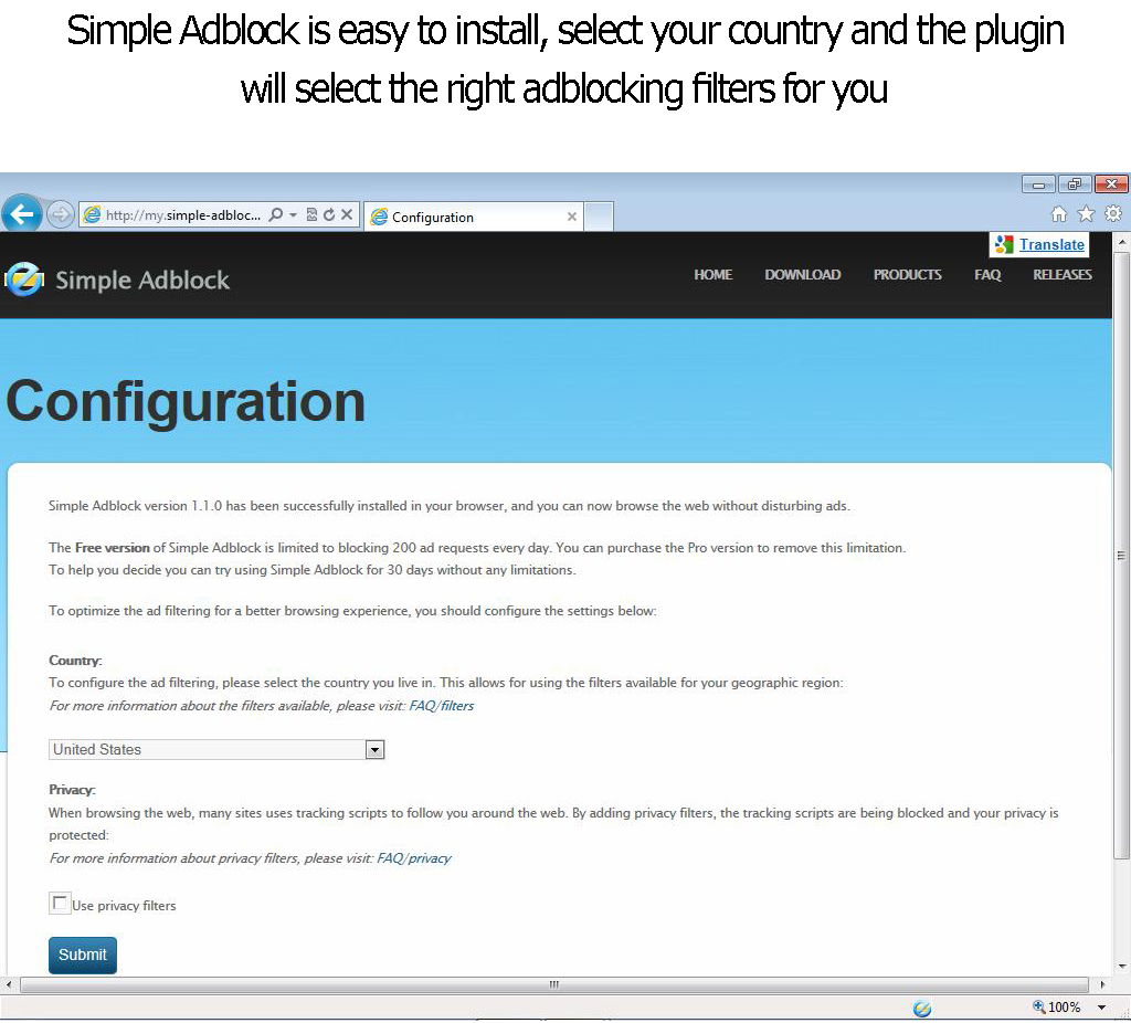 Simple Adblock, Internet Security Software Screenshot